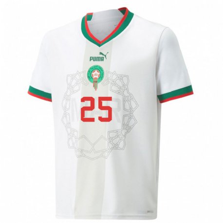 Kandiny Lapset Marokon Yahya Jabrane #25 Valkoinen Vieraspaita 22-24 Lyhythihainen Paita T-paita