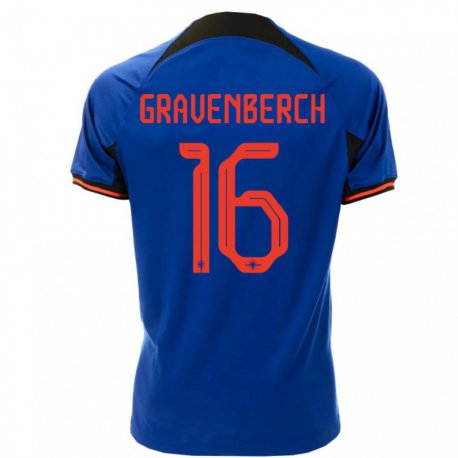 Kandiny Lapset Alankomaiden Ryan Gravenberch #16 Kuninkaallisen Sininen Vieraspaita 22-24 Lyhythihainen Paita T-paita