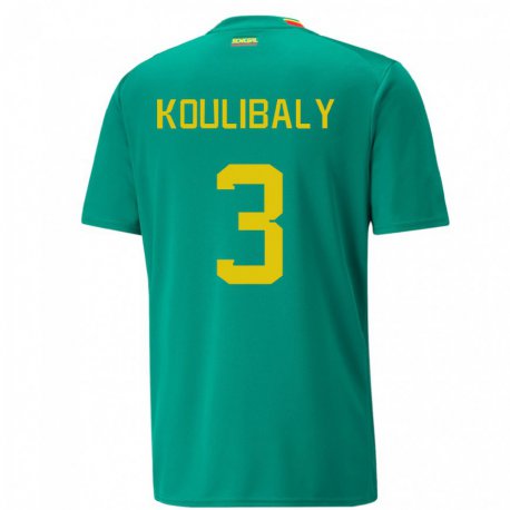 Kandiny Lapset Senegalin Kalidou Koulibaly #3 Vihreä Vieraspaita 22-24 Lyhythihainen Paita T-paita