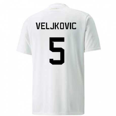 Kandiny Lapset Serbian Milos Veljkovic #5 Valkoinen Vieraspaita 22-24 Lyhythihainen Paita T-paita