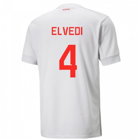 Kandiny Lapset Sveitsin Nico Elvedi #4 Valkoinen Vieraspaita 22-24 Lyhythihainen Paita T-paita