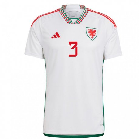 Kandiny Lapset Walesin Neco Williams #3 Valkoinen Vieraspaita 22-24 Lyhythihainen Paita T-paita