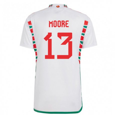 Kandiny Lapset Walesin Kieffer Moore #13 Valkoinen Vieraspaita 22-24 Lyhythihainen Paita T-paita