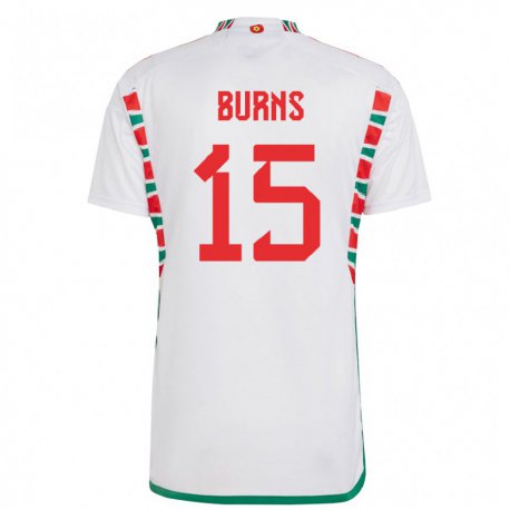 Kandiny Lapset Walesin Wes Burns #15 Valkoinen Vieraspaita 22-24 Lyhythihainen Paita T-paita