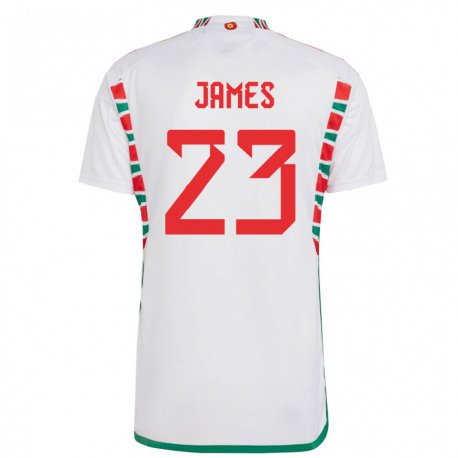 Kandiny Lapset Walesin Jordan James #23 Valkoinen Vieraspaita 22-24 Lyhythihainen Paita T-paita