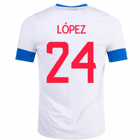 Kandiny Lapset Costa Rican Douglas Lopez #24 Valkoinen Vieraspaita 22-24 Lyhythihainen Paita T-paita