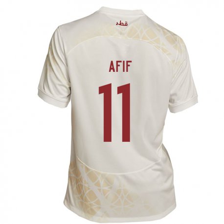 Kandiny Lapset Qatarin Akram Afif #11 Kultainen Beige Vieraspaita 22-24 Lyhythihainen Paita T-paita