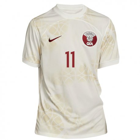 Kandiny Lapset Qatarin Akram Afif #11 Kultainen Beige Vieraspaita 22-24 Lyhythihainen Paita T-paita