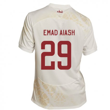 Kandiny Lapset Qatarin Mohamed Emad Aiash #29 Kultainen Beige Vieraspaita 22-24 Lyhythihainen Paita T-paita