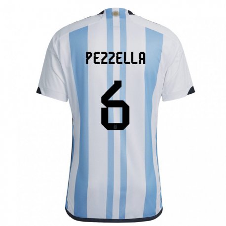 Kandiny Miesten Argentiinan German Pezzella #6 Valkoinen Taivas Sininen Kotipaita 22-24 Lyhythihainen Paita T-paita