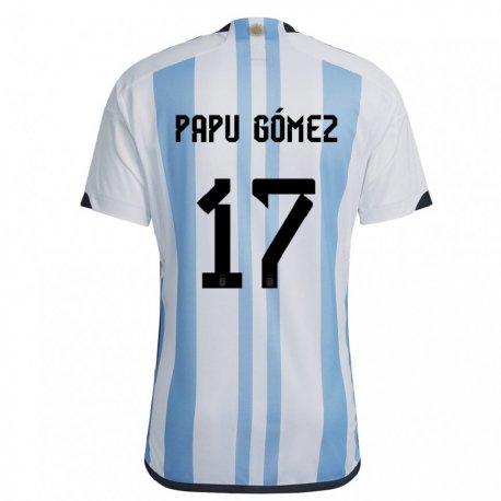 Kandiny Miesten Argentiinan Papu Gomez #17 Valkoinen Taivas Sininen Kotipaita 22-24 Lyhythihainen Paita T-paita