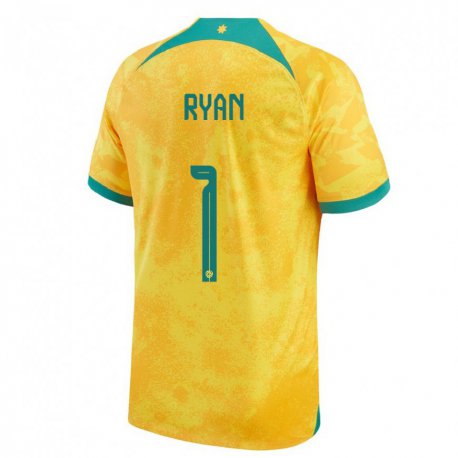 Kandiny Miesten Australian Mathew Ryan #1 Kultainen Kotipaita 22-24 Lyhythihainen Paita T-paita