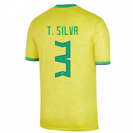 Kandiny Miesten Brasilian Thiago Silva #3 Keltainen Kotipaita 22-24 Lyhythihainen Paita T-paita