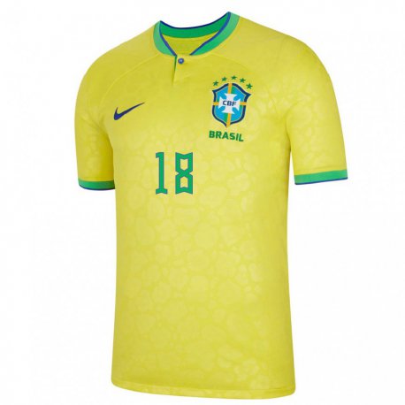 Kandiny Miesten Brasilian Antony #18 Keltainen Kotipaita 22-24 Lyhythihainen Paita T-paita