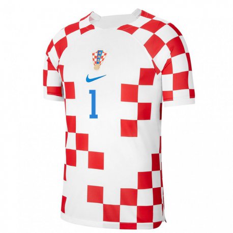 Kandiny Miesten Kroatian Dominik Livakovic #1 Punainen Valkoinen Kotipaita 22-24 Lyhythihainen Paita T-paita