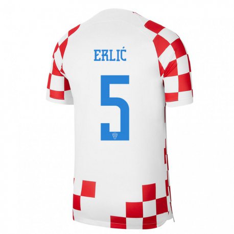 Kandiny Miesten Kroatian Martin Erlic #5 Punainen Valkoinen Kotipaita 22-24 Lyhythihainen Paita T-paita