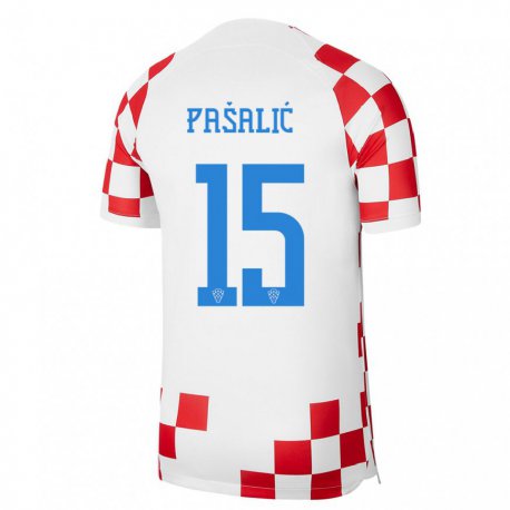 Kandiny Miesten Kroatian Mario Pasalic #15 Punainen Valkoinen Kotipaita 22-24 Lyhythihainen Paita T-paita