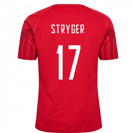 Kandiny Miesten Tanskan Jens Stryger Larsen #17 Punainen Kotipaita 22-24 Lyhythihainen Paita T-paita