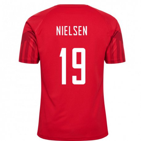 Kandiny Miesten Tanskan Casper Nielsen #19 Punainen Kotipaita 22-24 Lyhythihainen Paita T-paita