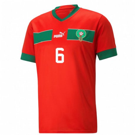 Kandiny Miesten Marokon Romain Saiss #6 Punainen Kotipaita 22-24 Lyhythihainen Paita T-paita