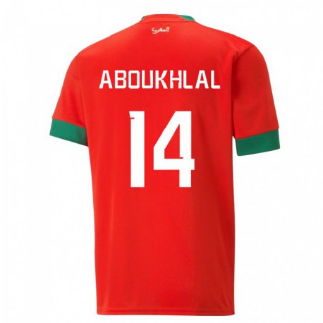 Kandiny Miesten Marokon Zakaria Aboukhlal #14 Punainen Kotipaita 22-24 Lyhythihainen Paita T-paita