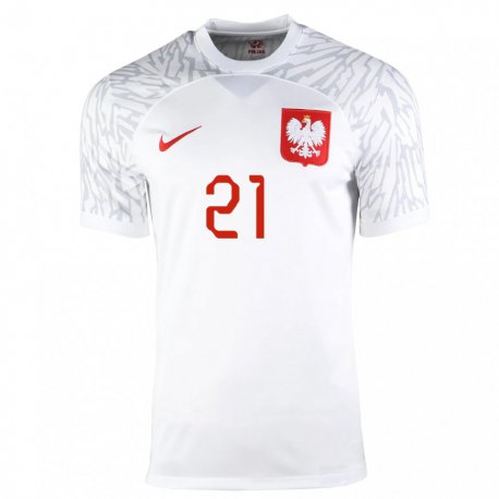 Kandiny Miesten Puolan Nicola Zalewski #21 Valkoinen Kotipaita 22-24 Lyhythihainen Paita T-paita