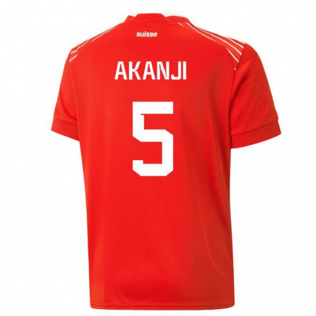 Kandiny Miesten Sveitsin Manuel Akanji #5 Punainen Kotipaita 22-24 Lyhythihainen Paita T-paita