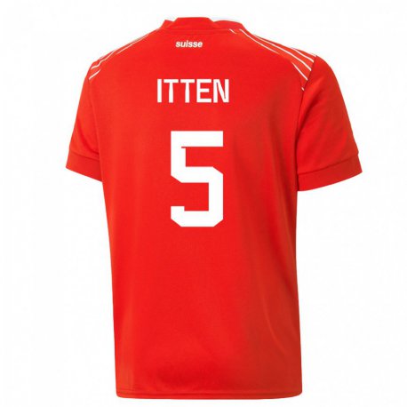Kandiny Miesten Sveitsin Cedric Itten #5 Punainen Kotipaita 22-24 Lyhythihainen Paita T-paita