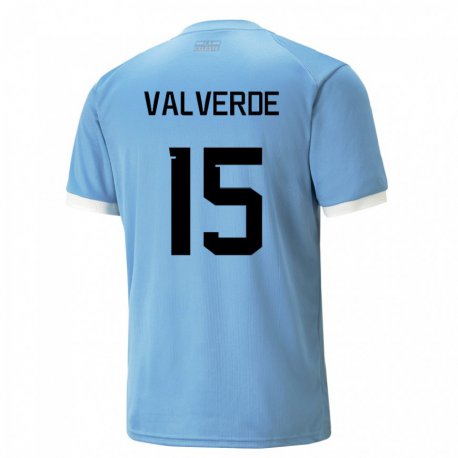 Kandiny Miesten Uruguayn Federico Valverde #15 Sininen Kotipaita 22-24 Lyhythihainen Paita T-paita