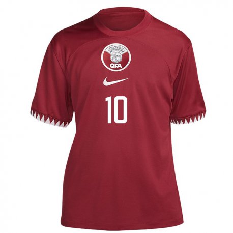 Kandiny Miesten Qatarin Hasan Al Haydos #10 Kastanjanruskea Kotipaita 22-24 Lyhythihainen Paita T-paita