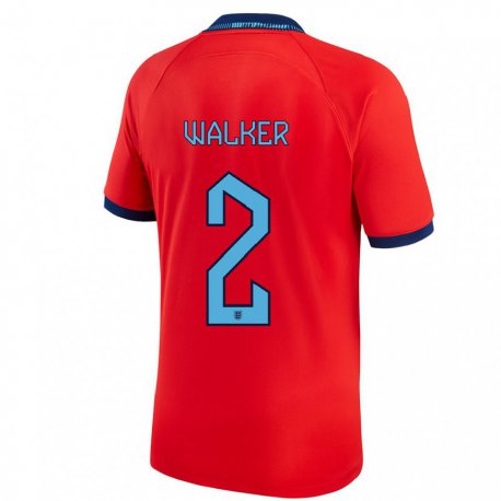 Kandiny Miesten Englannin Kyle Walker #2 Punainen Vieraspaita 22-24 Lyhythihainen Paita T-paita