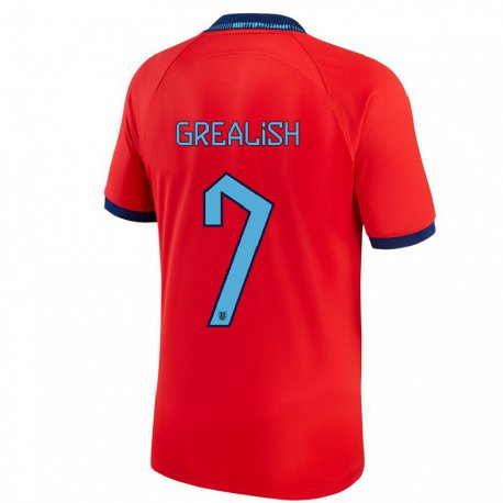 Kandiny Miesten Englannin Jack Grealish #7 Punainen Vieraspaita 22-24 Lyhythihainen Paita T-paita