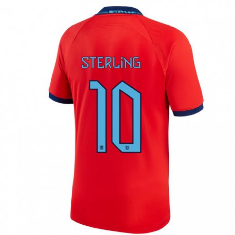 Kandiny Miesten Englannin Raheem Sterling #10 Punainen Vieraspaita 22-24 Lyhythihainen Paita T-paita