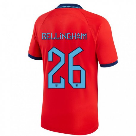 Kandiny Miesten Englannin Jude Bellingham #26 Punainen Vieraspaita 22-24 Lyhythihainen Paita T-paita