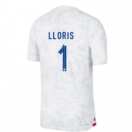 Kandiny Miesten Ranskan Hugo Lloris #1 Valkoinen Sininen Vieraspaita 22-24 Lyhythihainen Paita T-paita