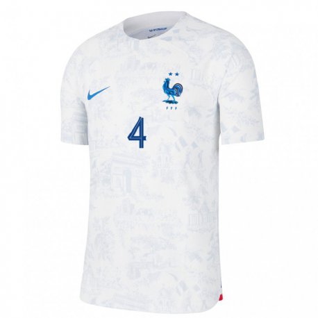Kandiny Miesten Ranskan Raphael Varane #4 Valkoinen Sininen Vieraspaita 22-24 Lyhythihainen Paita T-paita