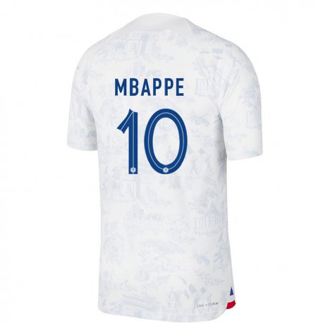Kandiny Miesten Ranskan Kylian Mbappe #10 Valkoinen Sininen Vieraspaita 22-24 Lyhythihainen Paita T-paita