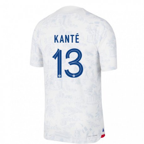 Kandiny Miesten Ranskan N Golo Kante #13 Valkoinen Sininen Vieraspaita 22-24 Lyhythihainen Paita T-paita