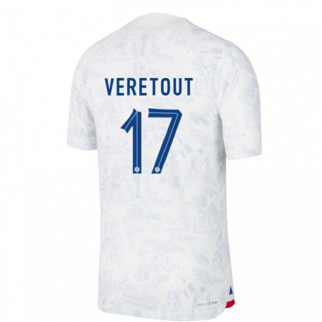 Kandiny Miesten Ranskan Jordan Veretout #17 Valkoinen Sininen Vieraspaita 22-24 Lyhythihainen Paita T-paita