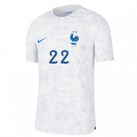 Kandiny Miesten Ranskan Adrien Truffert #22 Valkoinen Sininen Vieraspaita 22-24 Lyhythihainen Paita T-paita