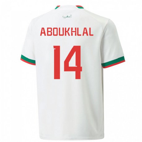 Kandiny Miesten Marokon Zakaria Aboukhlal #14 Valkoinen Vieraspaita 22-24 Lyhythihainen Paita T-paita