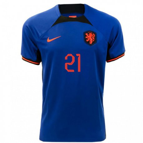 Kandiny Miesten Alankomaiden Frenkie De Jong #21 Kuninkaallisen Sininen Vieraspaita 22-24 Lyhythihainen Paita T-paita