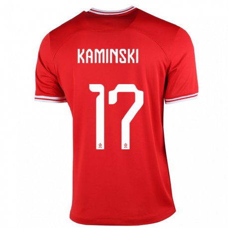 Kandiny Miesten Puolan Jakub Kaminski #17 Punainen Vieraspaita 22-24 Lyhythihainen Paita T-paita