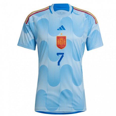 Kandiny Miesten Espanjan Alvaro Morata #7 Taivaansininen Vieraspaita 22-24 Lyhythihainen Paita T-paita