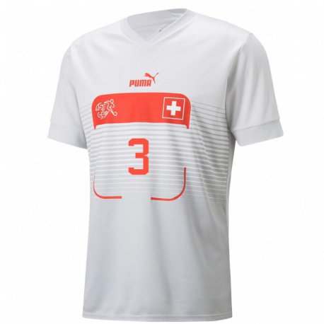 Kandiny Miesten Sveitsin Silvan Widmer #3 Valkoinen Vieraspaita 22-24 Lyhythihainen Paita T-paita