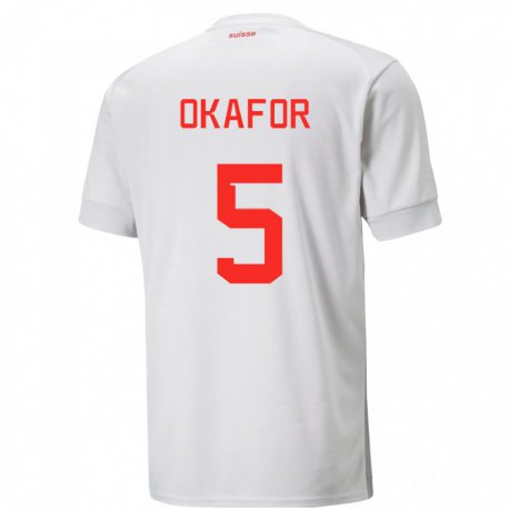 Kandiny Miesten Sveitsin Noah Okafor #5 Valkoinen Vieraspaita 22-24 Lyhythihainen Paita T-paita