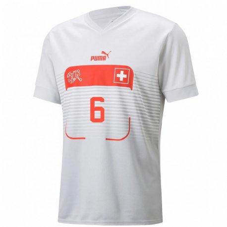 Kandiny Miesten Sveitsin Denis Zakaria #6 Valkoinen Vieraspaita 22-24 Lyhythihainen Paita T-paita