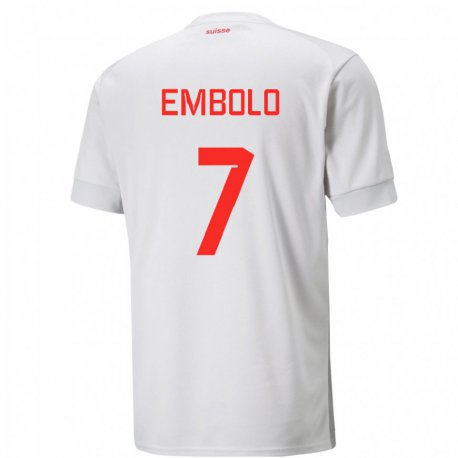 Kandiny Miesten Sveitsin Breel Embolo #7 Valkoinen Vieraspaita 22-24 Lyhythihainen Paita T-paita