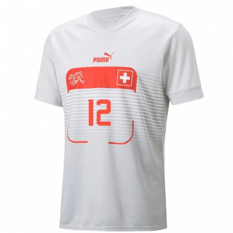 Kandiny Miesten Sveitsin David Von Ballmoos #12 Valkoinen Vieraspaita 22-24 Lyhythihainen Paita T-paita