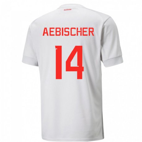 Kandiny Miesten Sveitsin Michel Aebischer #14 Valkoinen Vieraspaita 22-24 Lyhythihainen Paita T-paita